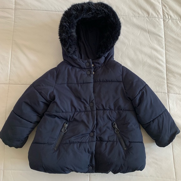 navy padded coat with hood